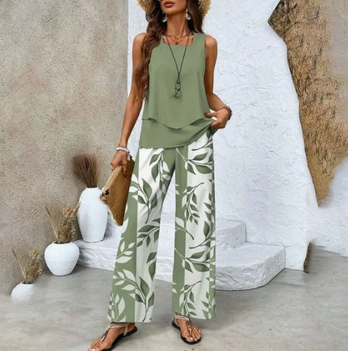 Lauren – Veste sans manches à double couche et pantalon droit ample
