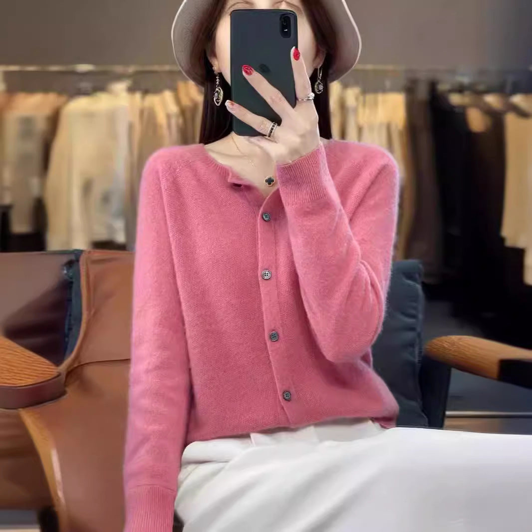 Danielle – Gilet en Laine Mérinos pour Femmes à Col Rond à Manches Longues en Cachemire