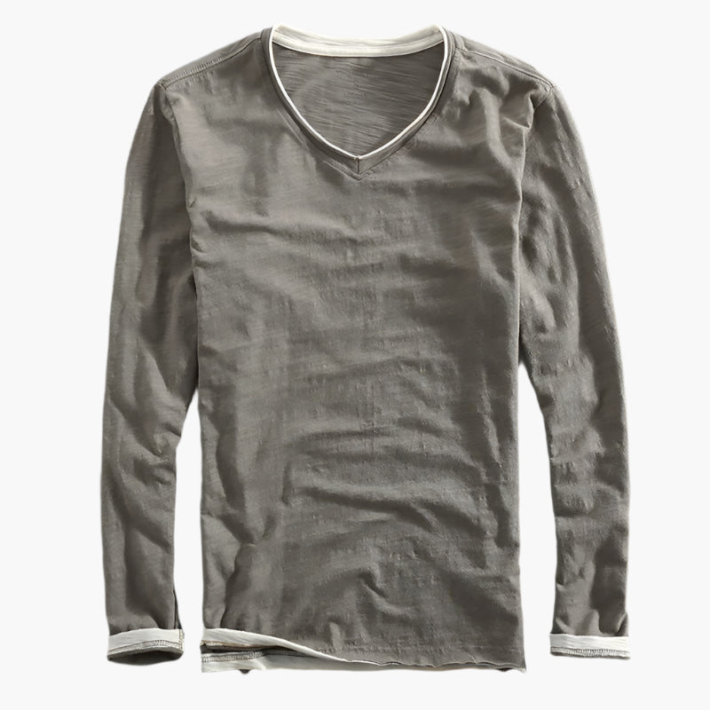 T-shirt à manches longues homme style superposé effet deux-en-un, coupe moderne décontractée