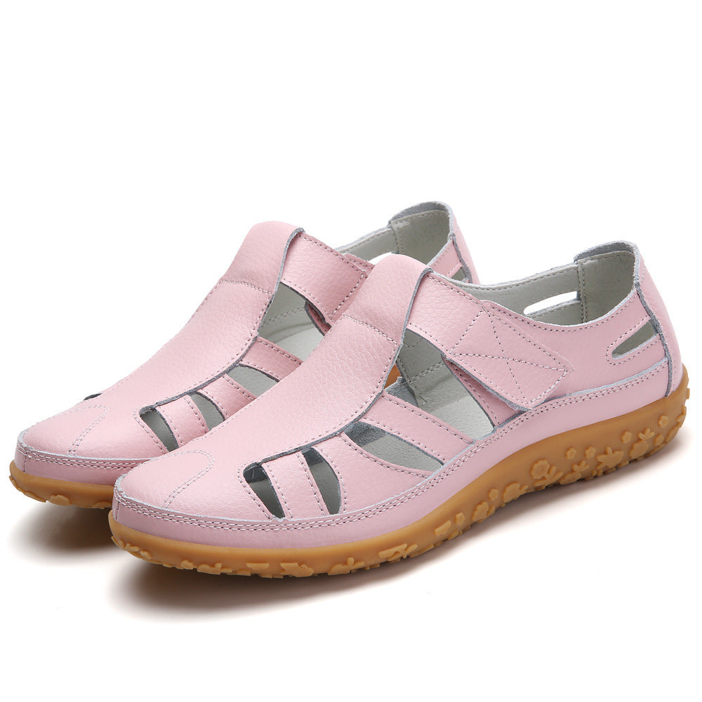 Sarah – Chaussures décontractées en cuir végan à velcro à semelle souple et rétro