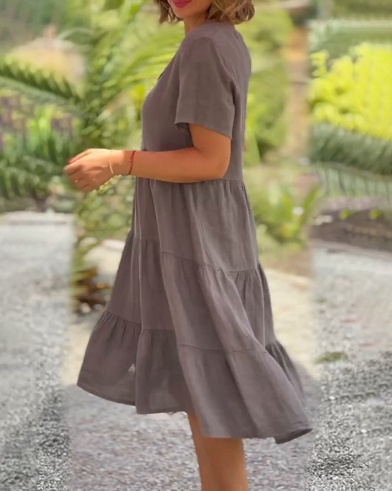 Robe Élégante en Coton Lin avec Encolure en V
