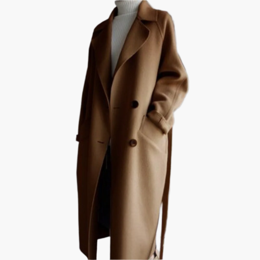 Manteau long élégant femme style classique pour l'hiver