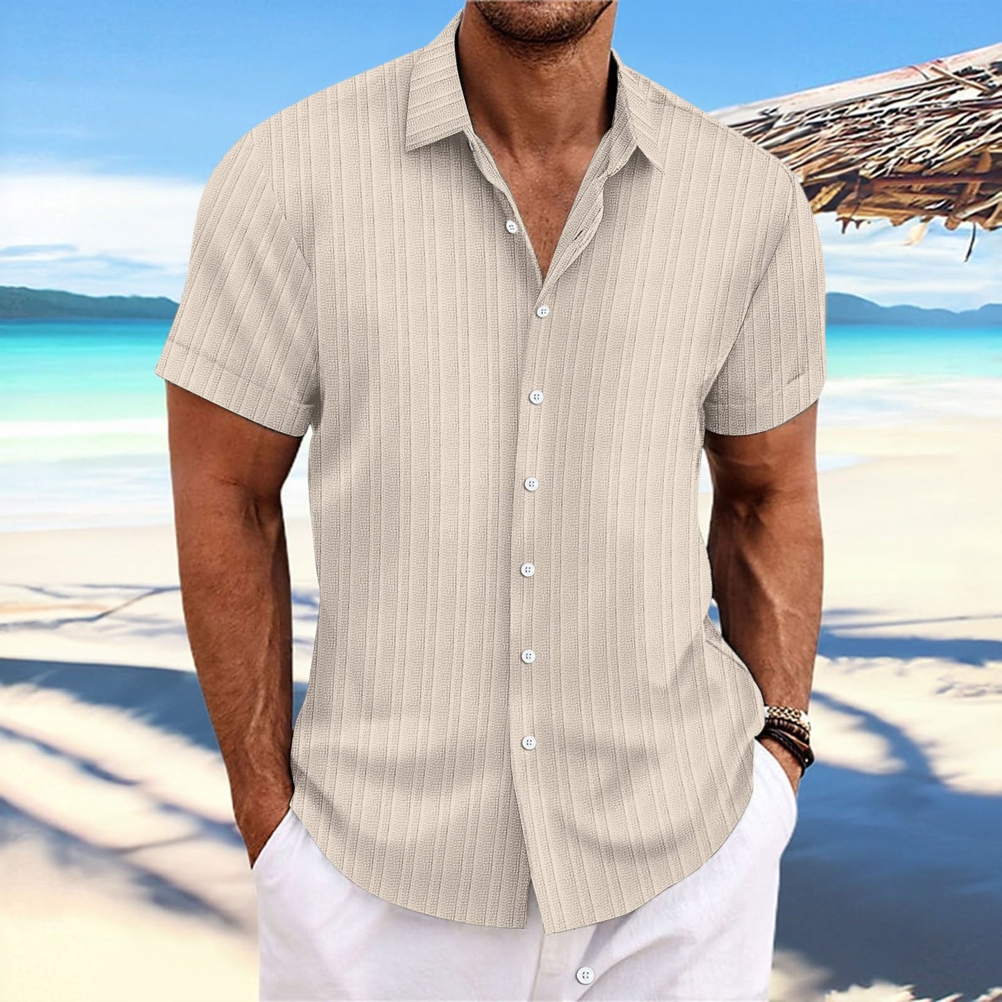 Dennis – Chemise décontractée à rayures en coton et lin
