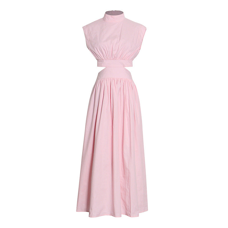 Audrey – Robe Évasée Sans Manches à Col Montant