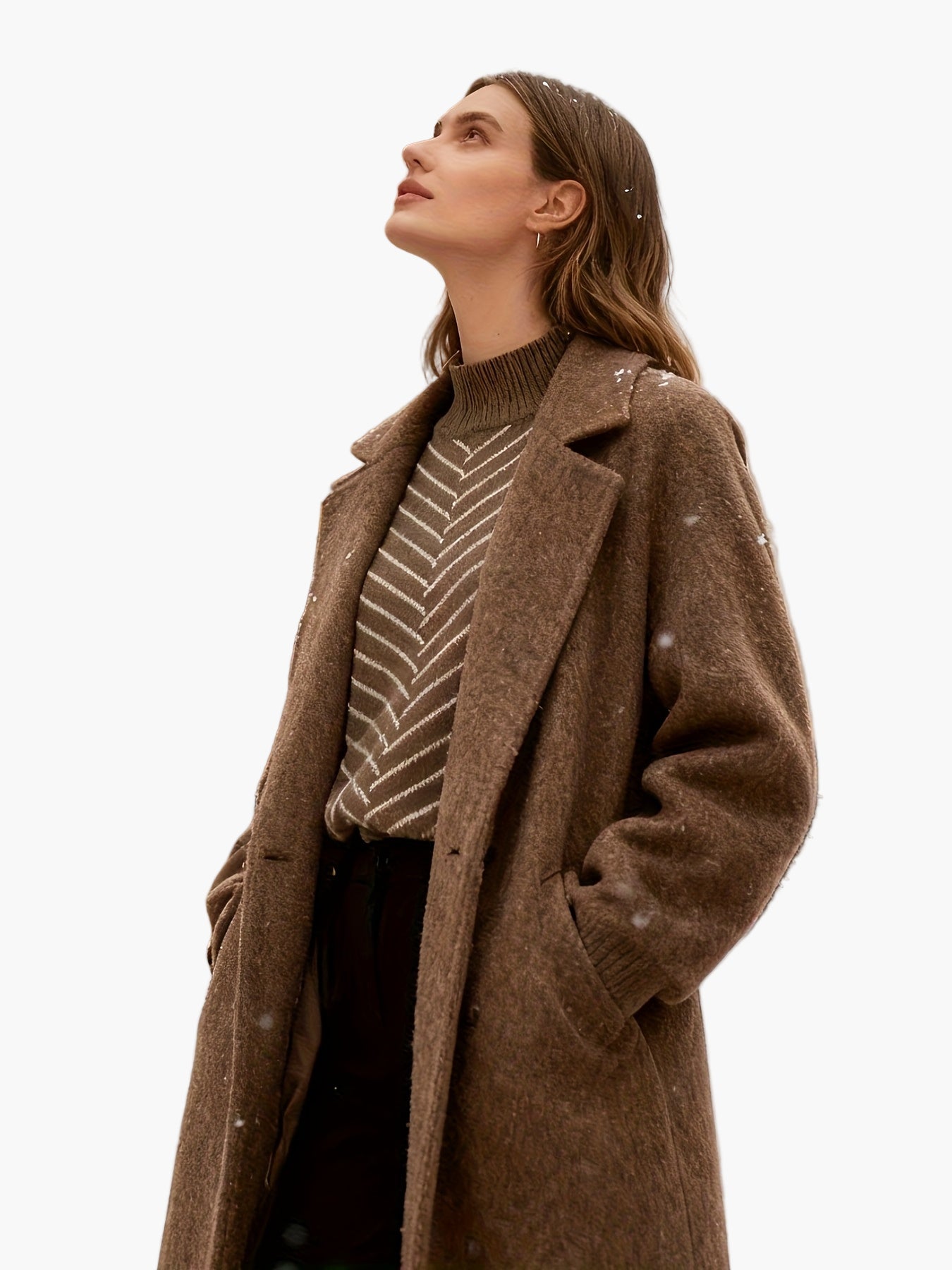 Pull Femme Élégant à Col Montant Motif Rayé Style Automne-Hiver