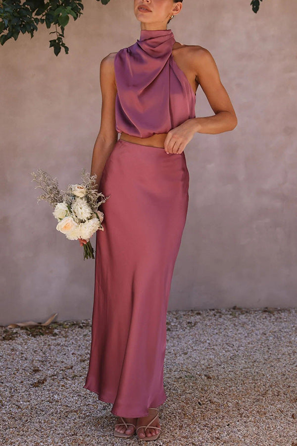Stephanie – Ensemble Deux Pièces Satiné Multicolore Ajusté