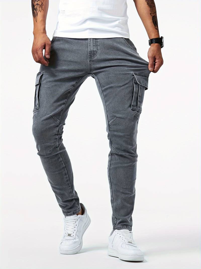 Pantalon Cargo en Denim Multi-Poches pour Hommes