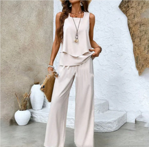 Lauren – Veste sans manches à double couche et pantalon droit ample