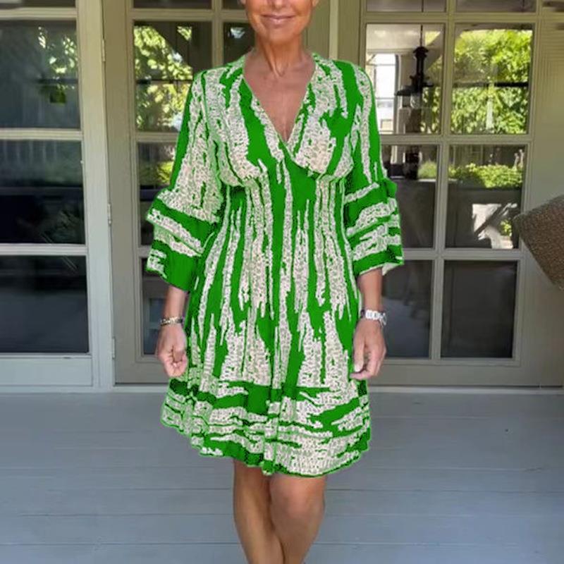 Charlotte – Robe Midi à Imprimé Estival avec Manches Évasées