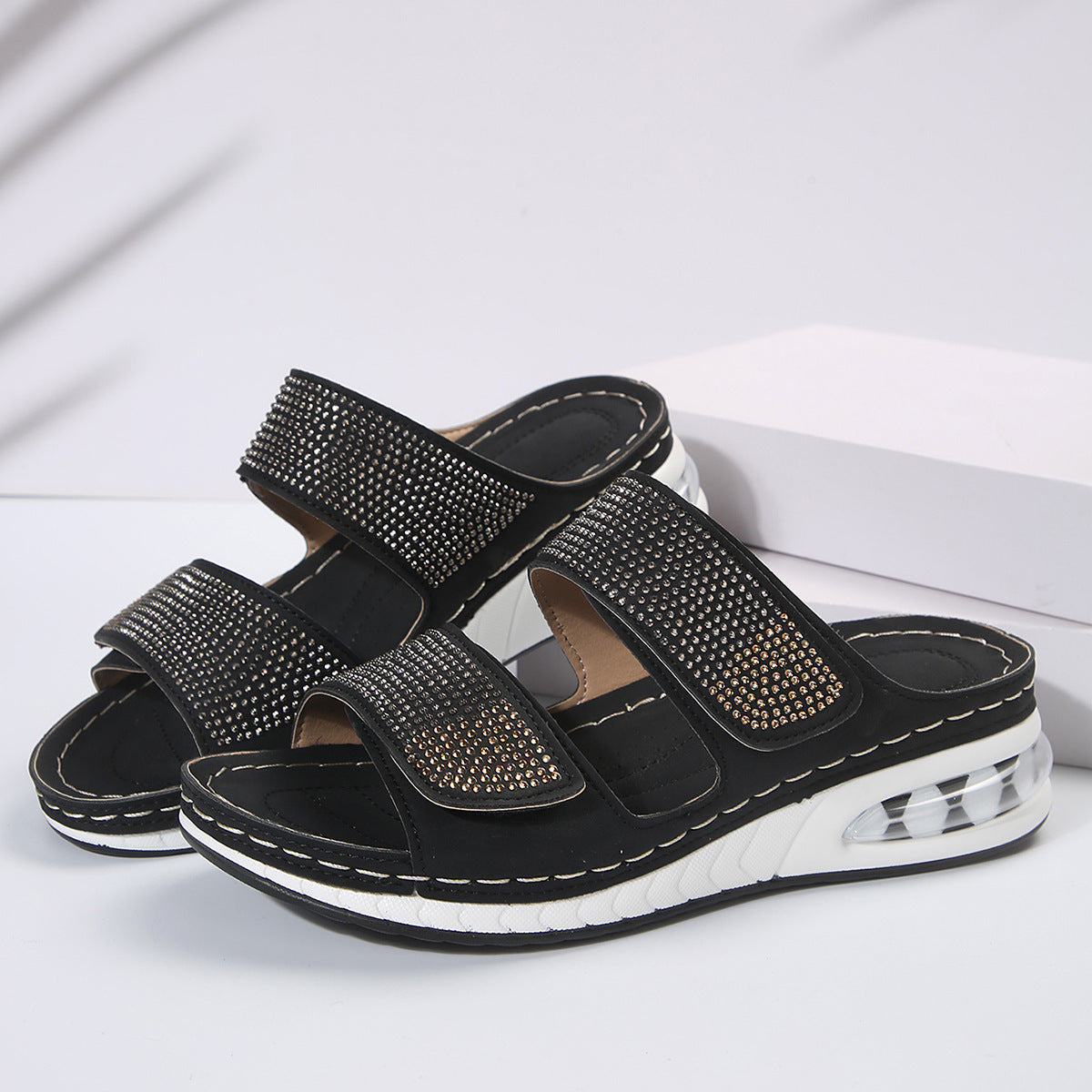 Louise – Sandales à talon compensé avec strass pour l'été, chaussures de plage antidérapantes