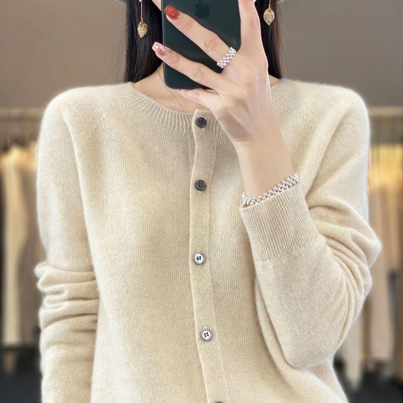 Danielle – Gilet en Laine Mérinos pour Femmes à Col Rond à Manches Longues en Cachemire