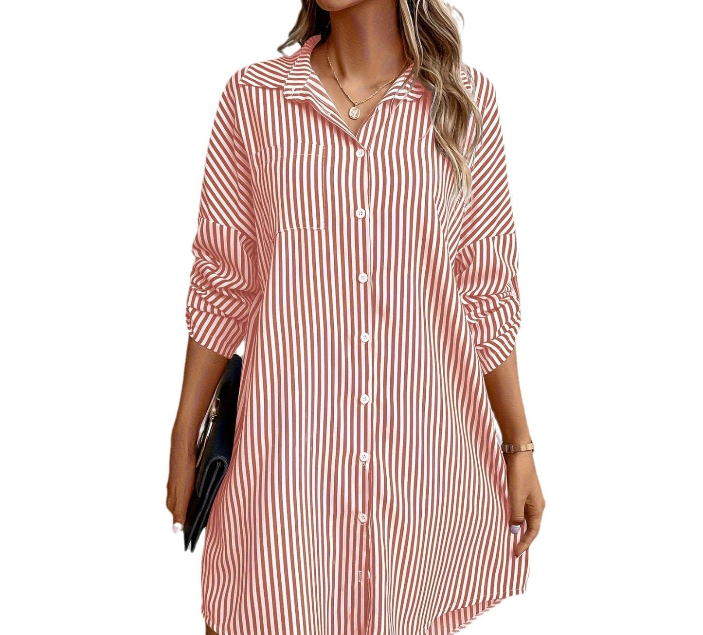 Kate – Robe Chemise Décontractée à Rayures avec Poches