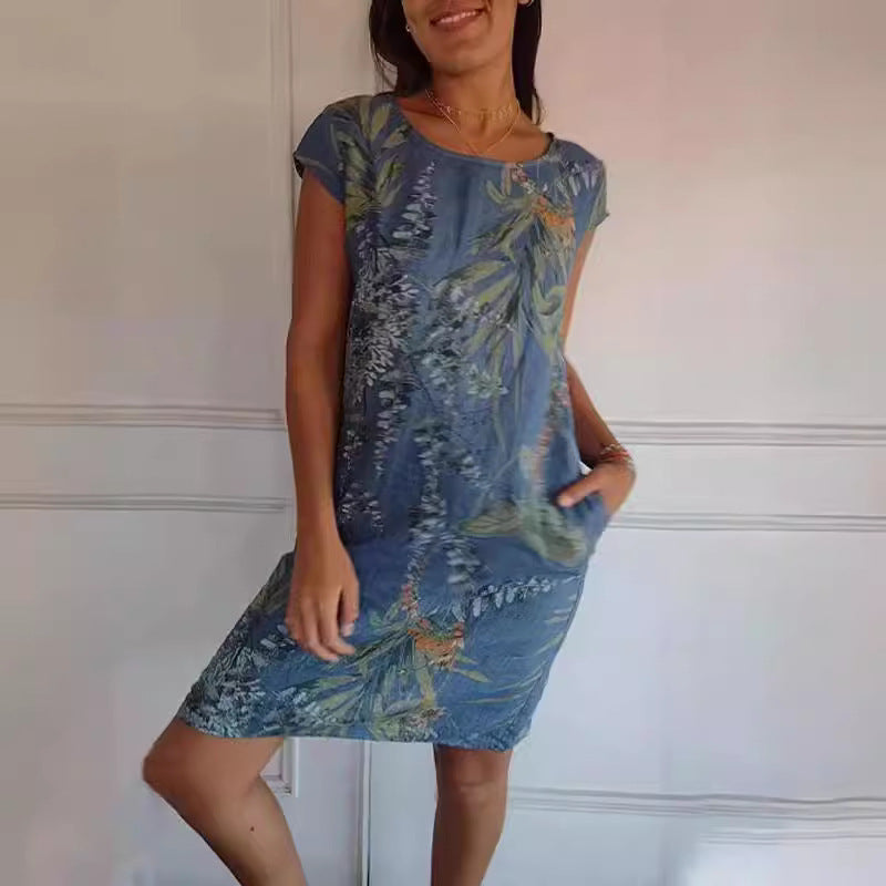 Betty – Robe Droite Imprimée Feuilles et Fleurs