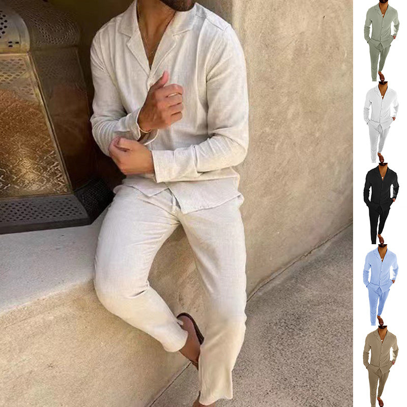 Ensemble Décontracté Homme Style Moderne Chemise Manches Longues et Pantalon Slim pour Quotidien