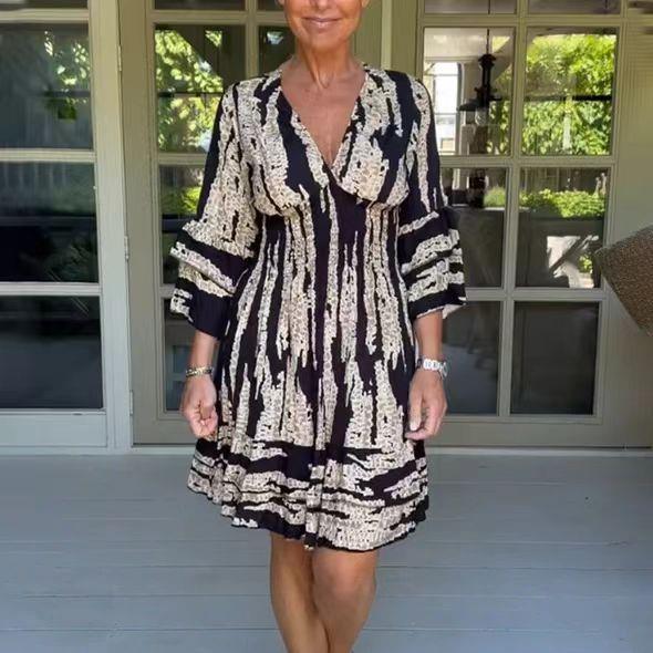 Charlotte – Robe Midi à Imprimé Estival avec Manches Évasées