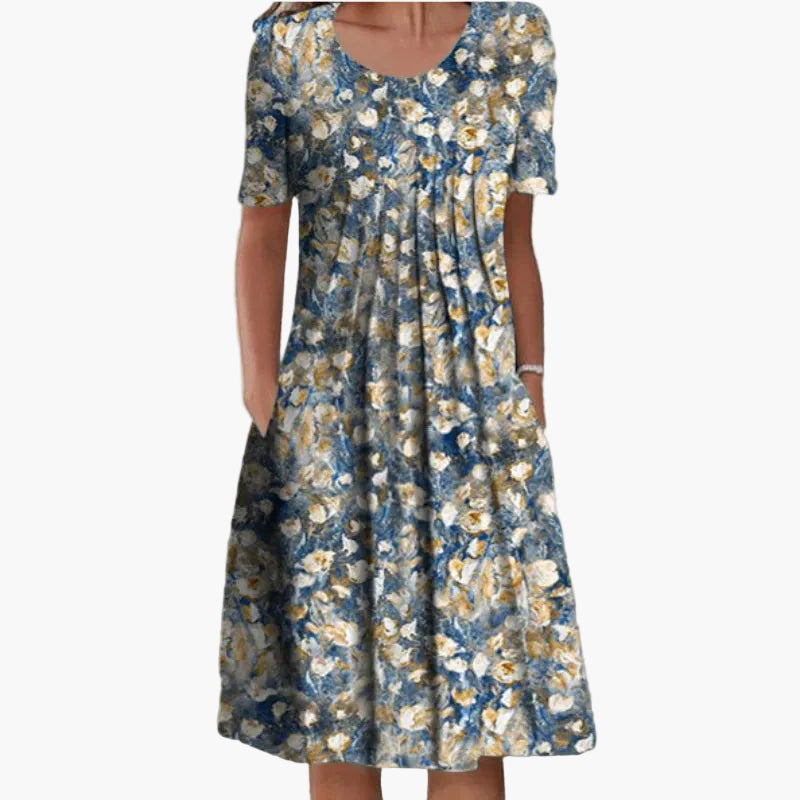 Vestito estivo donna a maniche corte, stile informale, stampa floreale, ideale per le giornate di sole