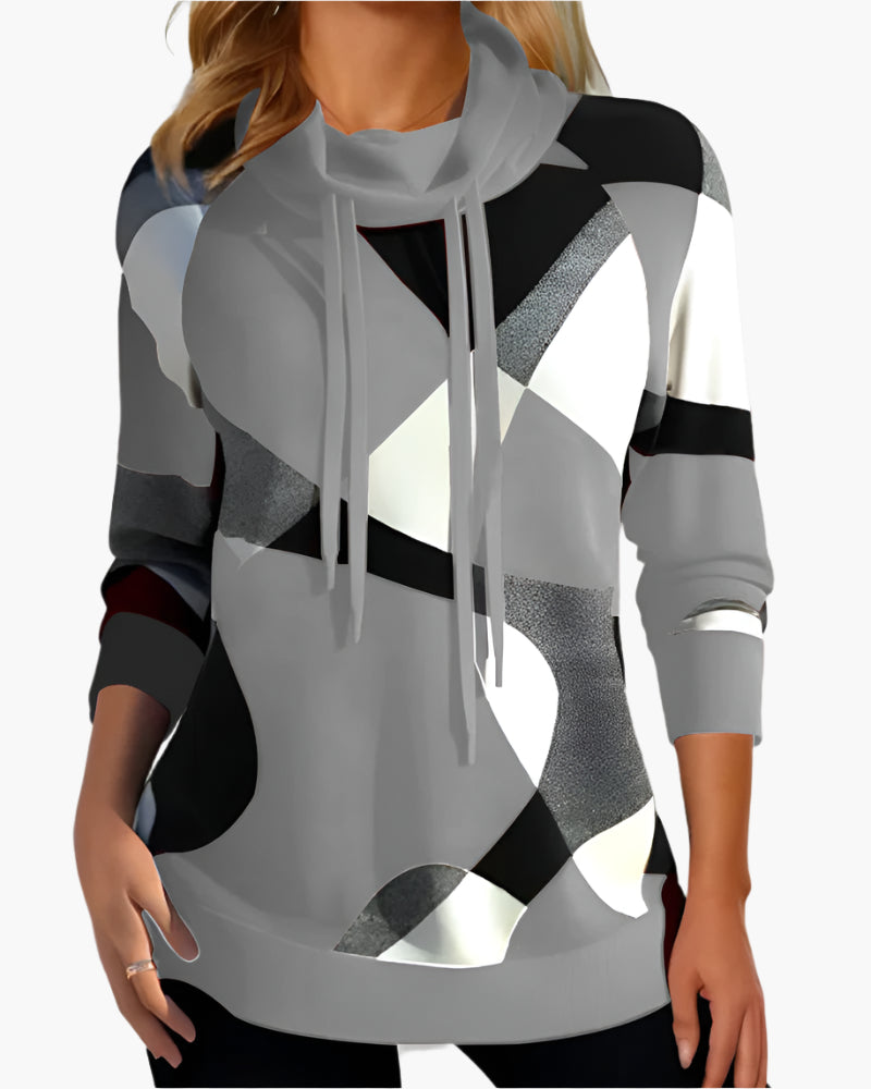 Sweat-shirt à col drapé style colorblock pour femme – Mode décontractée et moderne