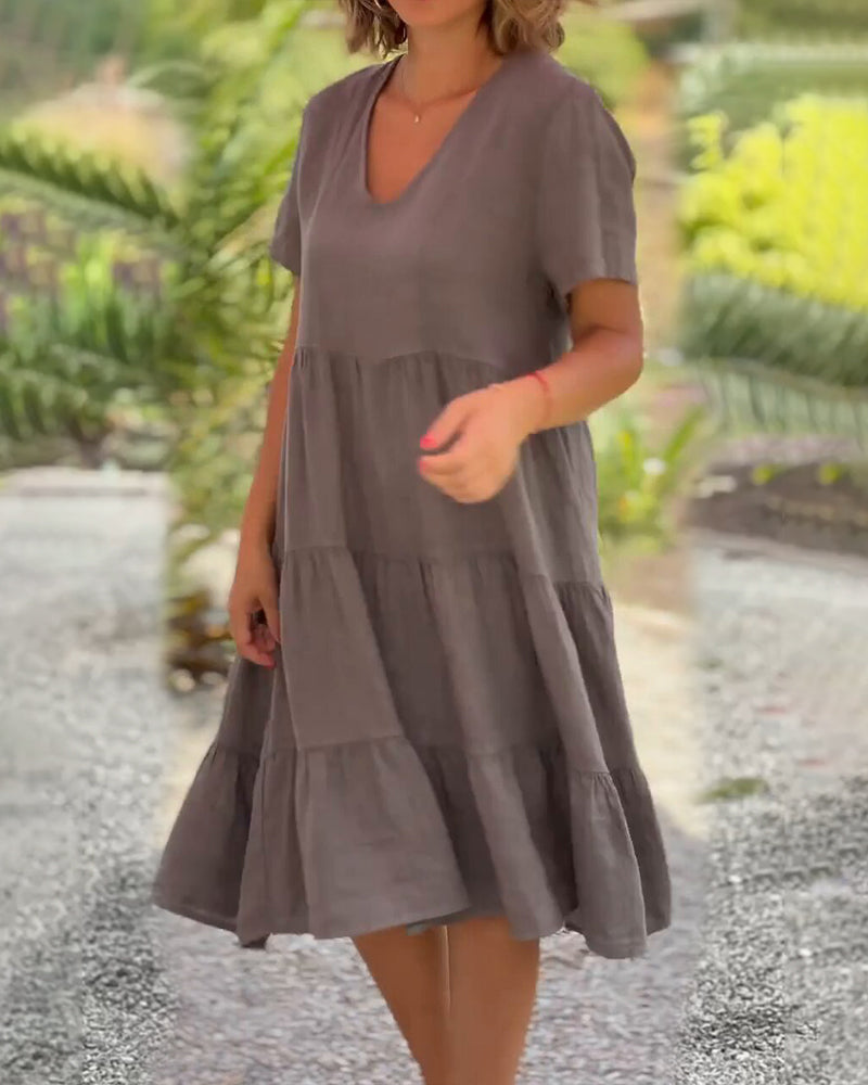 Robe Élégante en Coton Lin avec Encolure en V