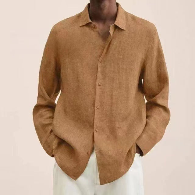 Terrence – Chemise en coton et lin décontractée pour hommes de grande taille