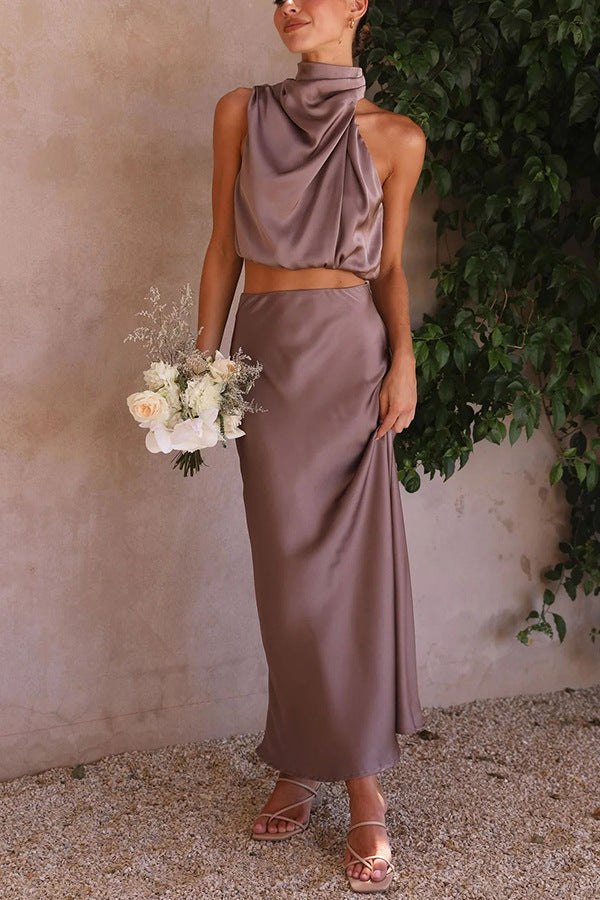 Stephanie – Ensemble Deux Pièces Satiné Multicolore Ajusté