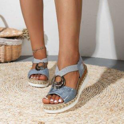 Joan – Sandales Compensées Serpentines à Bout Ouvert avec Design Cercle