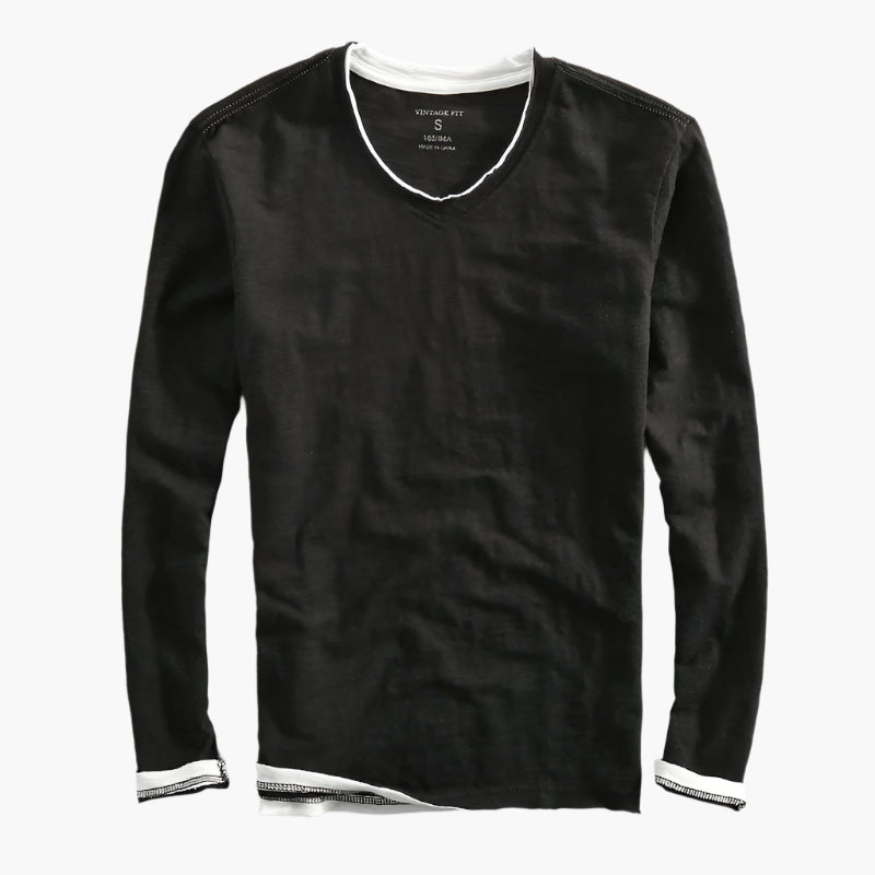 T-shirt à manches longues homme style superposé effet deux-en-un, coupe moderne décontractée