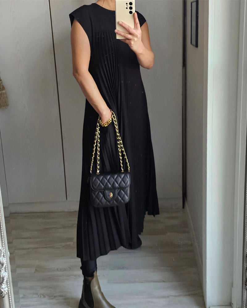 Ruth – Robe Femme Sans Manches Plissée Unie
