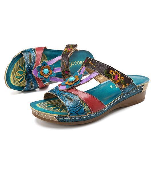 Jessica – Sandales à Talons avec Fleurs Ethniques pour Femmes