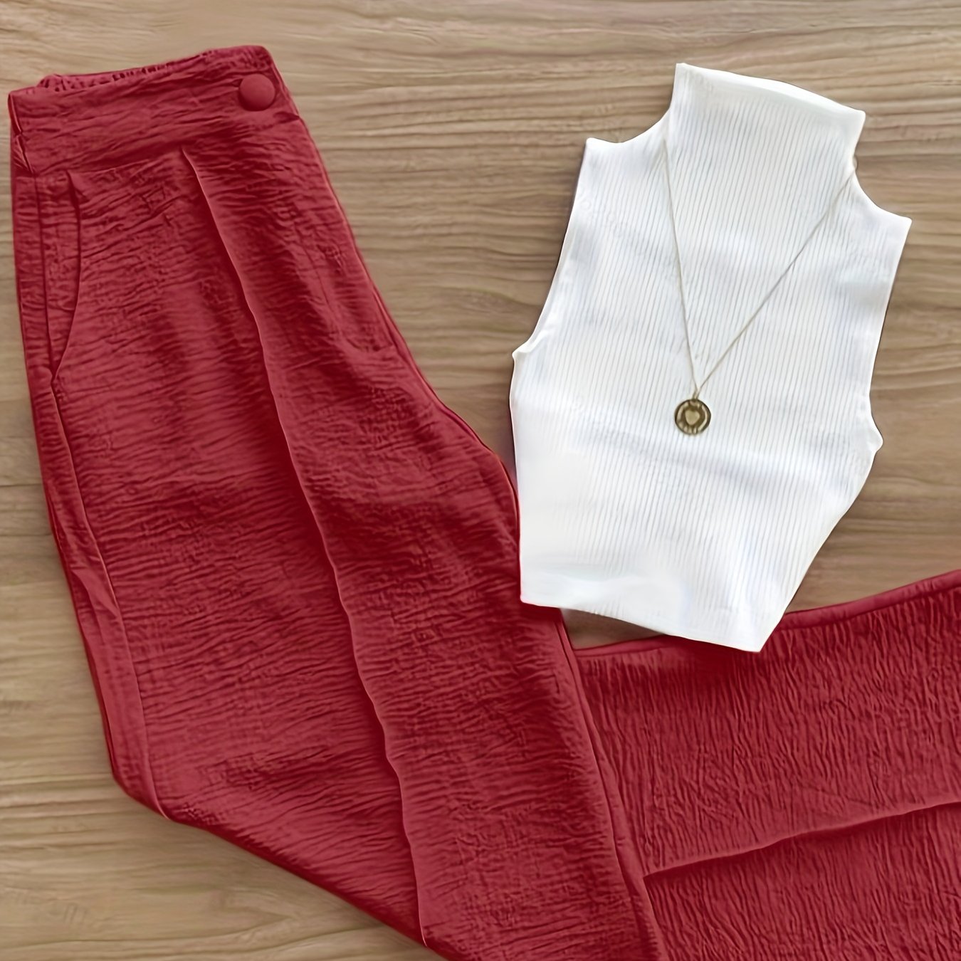 Ensemble élégant femme – Débardeur sans manches et pantalon taille haute – Idéal printemps/été