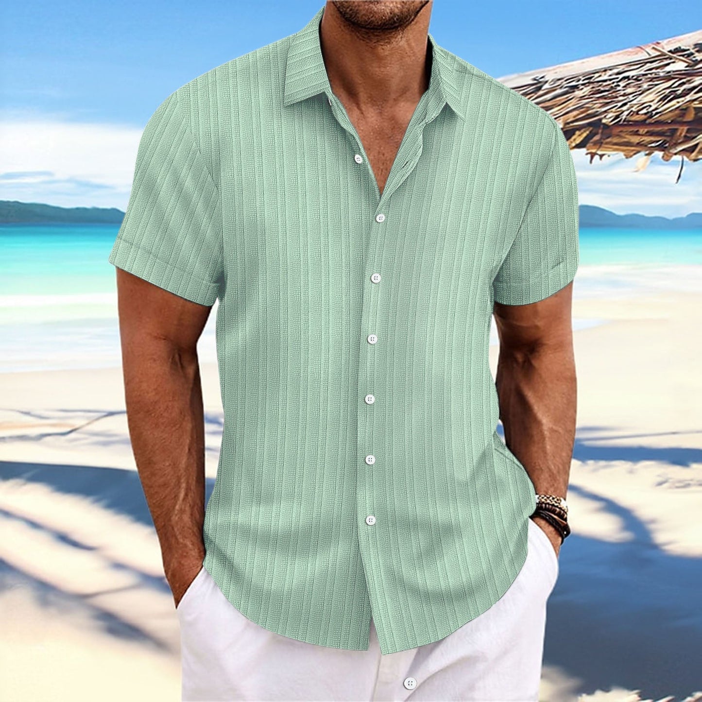 Dennis – Chemise décontractée à rayures en coton et lin