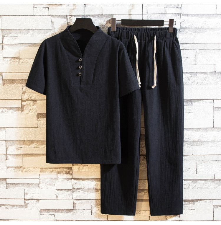 Mitchell – Costume d'été en lin pour hommes à manches courtes en coton