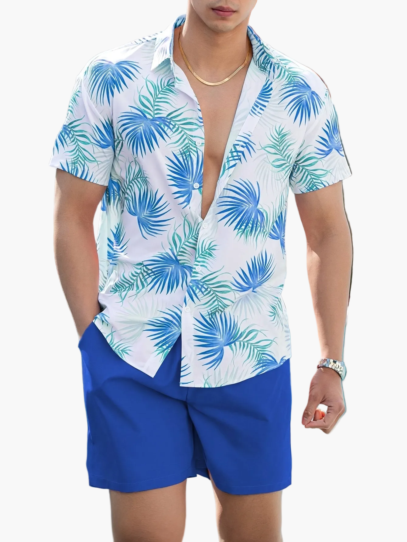 Completo estivo casual uomo stile tropicale – Camicia maniche corte e pantaloncini – Ideale per spiaggia e vacanze