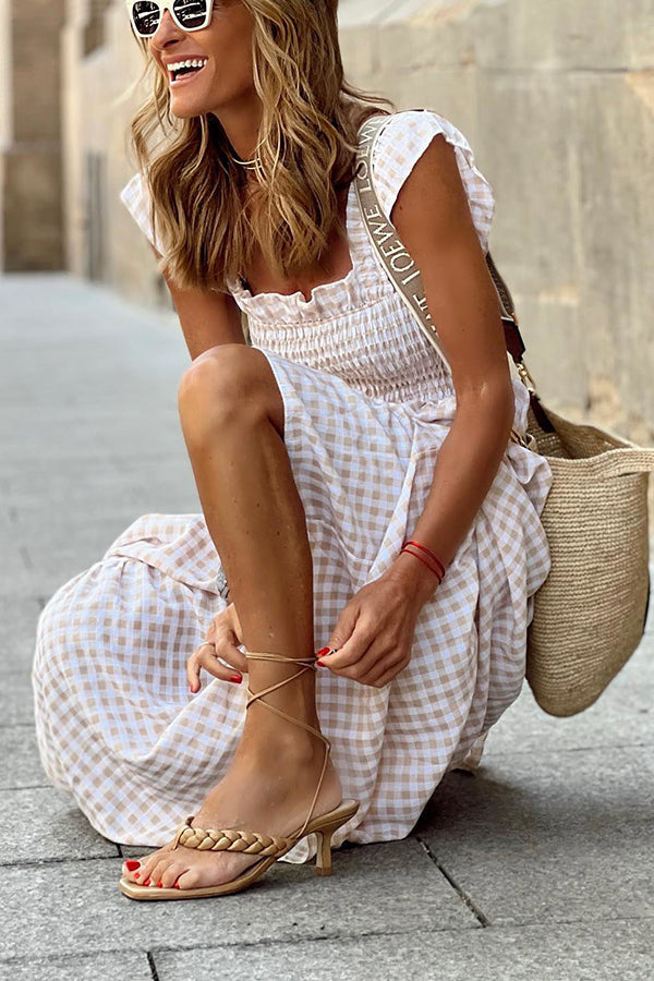 Robe Longue à Buste Smocké Multi Plaid
