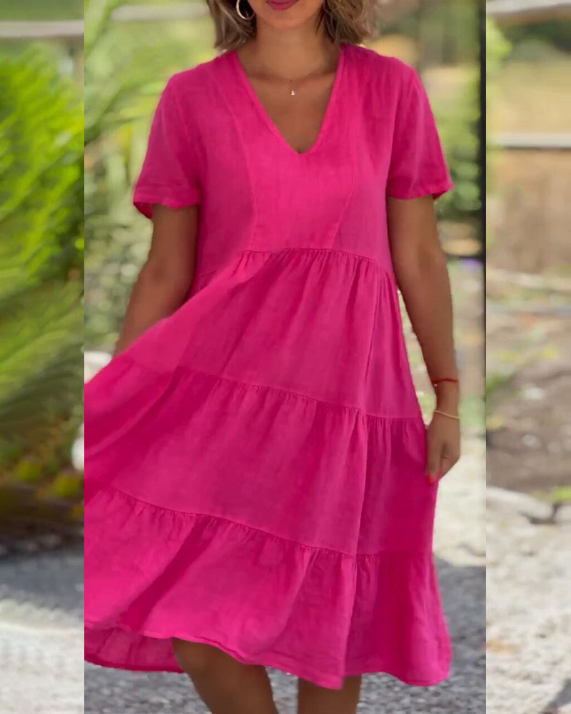 Robe Élégante en Coton Lin avec Encolure en V