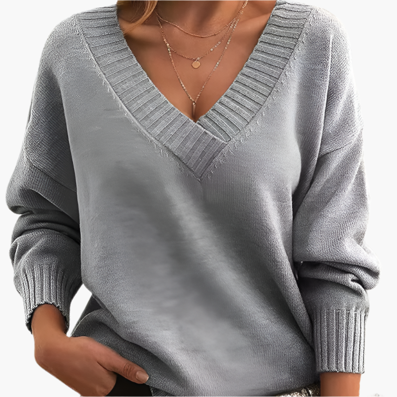 Pull col V chic femme pour l'hiver, style élégant et décontracté à manches longues
