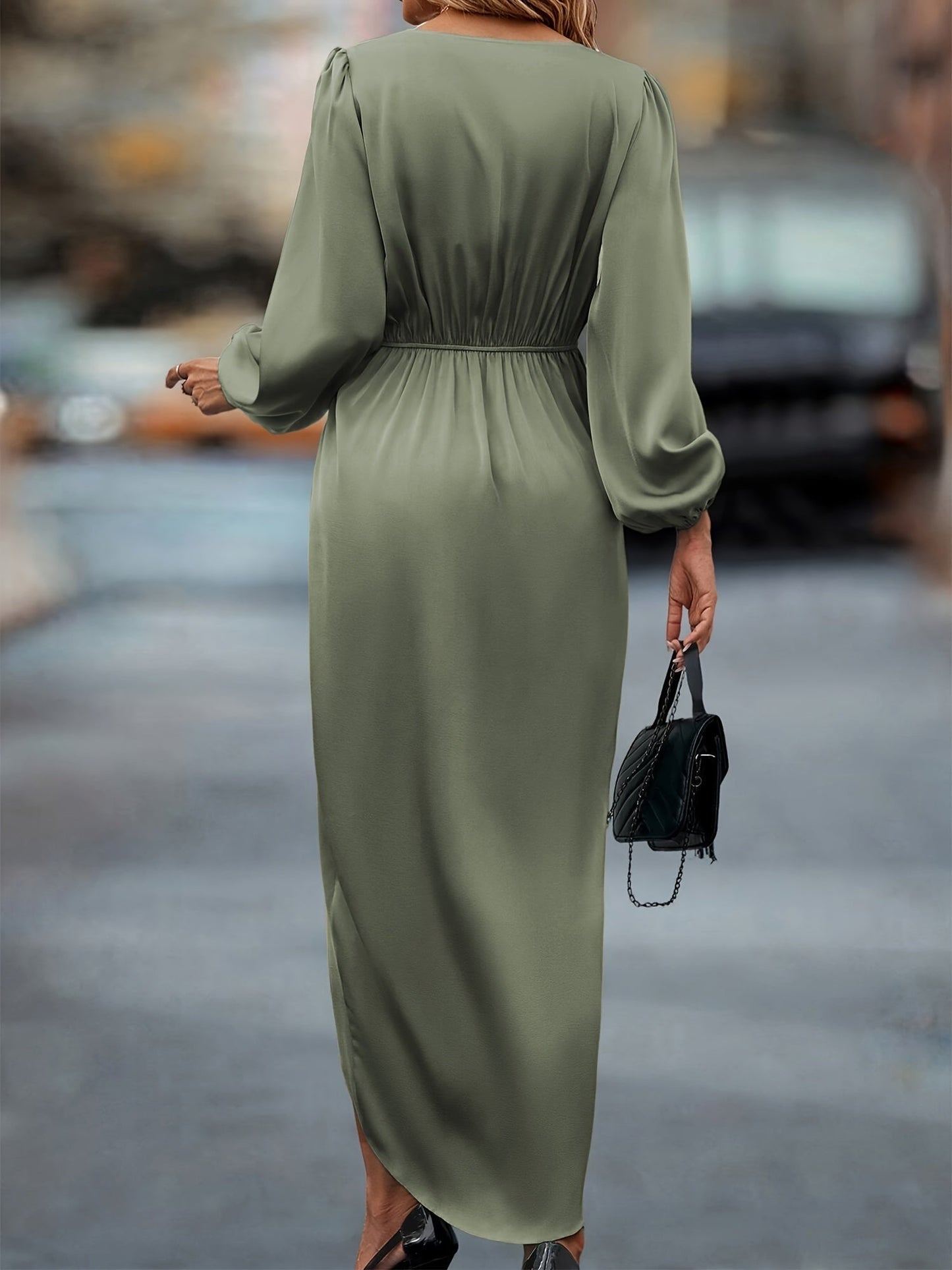 Robe portefeuille élégante de soirée pour femme, style drapé chic événement habillé