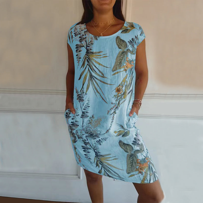 Betty – Robe Droite Imprimée Feuilles et Fleurs
