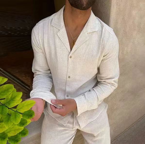 Ensemble Décontracté Homme Style Moderne Chemise Manches Longues et Pantalon Slim pour Quotidien