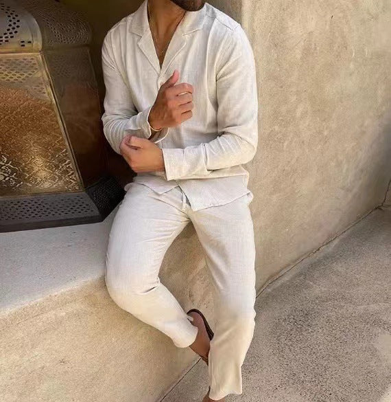 Ensemble Décontracté Homme Style Moderne Chemise Manches Longues et Pantalon Slim pour Quotidien