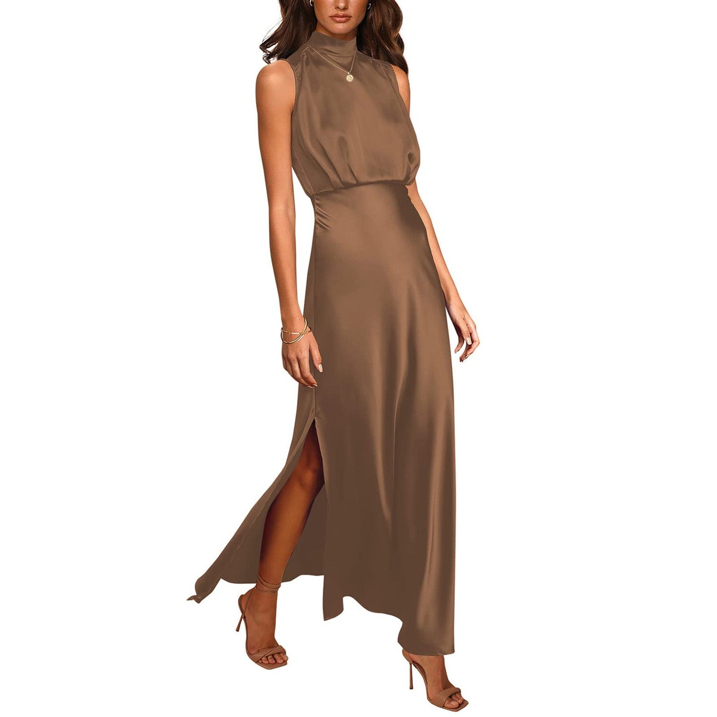Mary – Robe en Satin à Col Montant