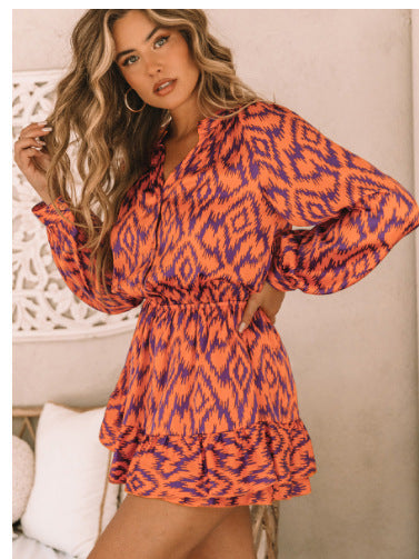 Georgina – Robe à Imprimé avec Col Montant et Taille Élastique