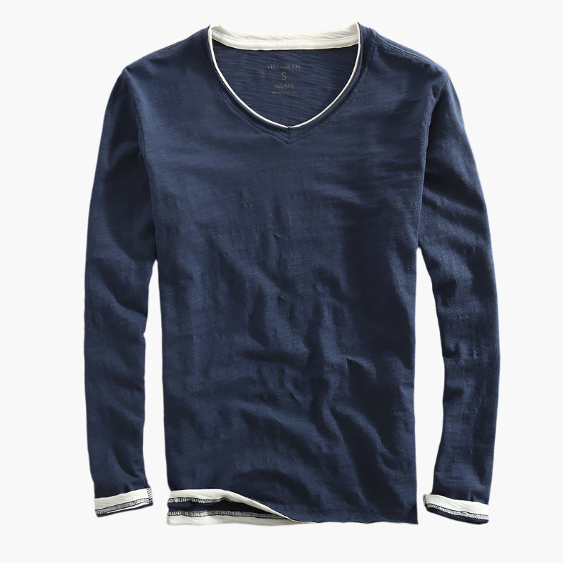 T-shirt à manches longues homme style superposé effet deux-en-un, coupe moderne décontractée