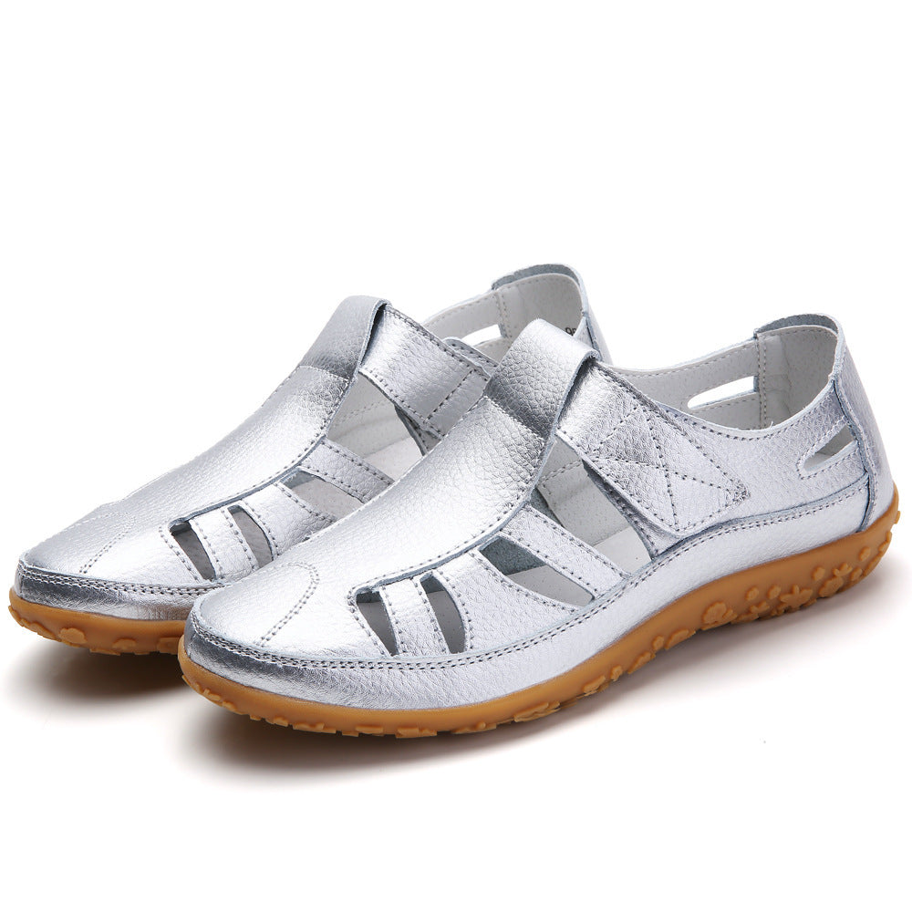 Sarah – Chaussures décontractées en cuir végan à velcro à semelle souple et rétro
