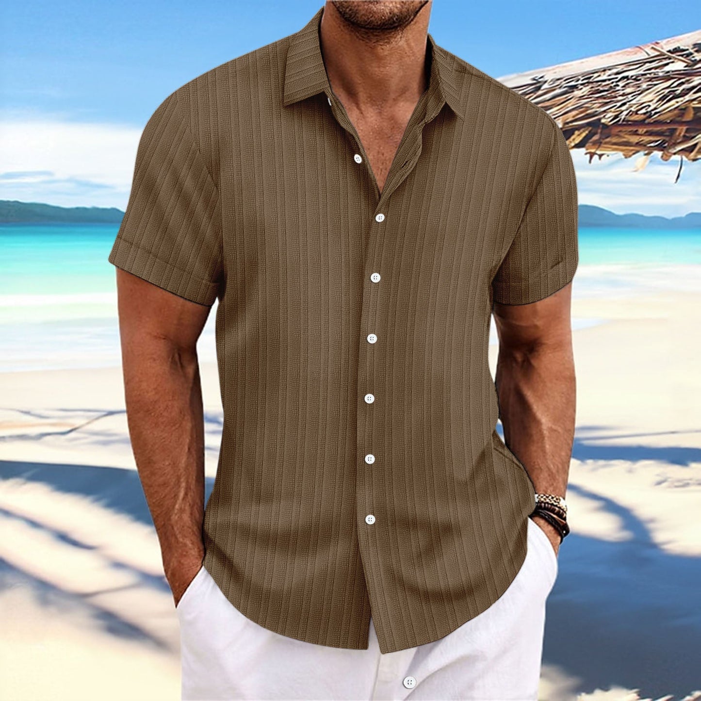 Dennis – Chemise décontractée à rayures en coton et lin