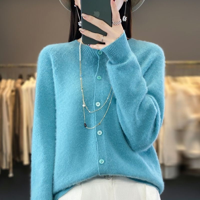 Danielle – Gilet en Laine Mérinos pour Femmes à Col Rond à Manches Longues en Cachemire
