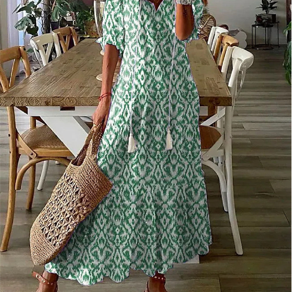 Jennifer – Robe Longue à Manches Moyennes Imprimée