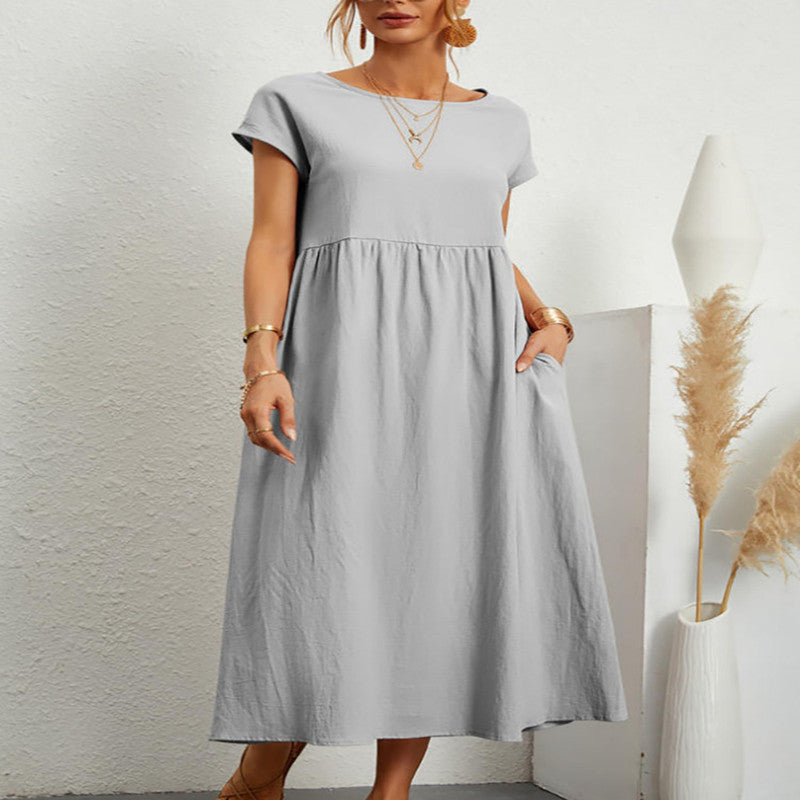 Patricia – Robe Longue Décontractée en Lin Coton avec Poches