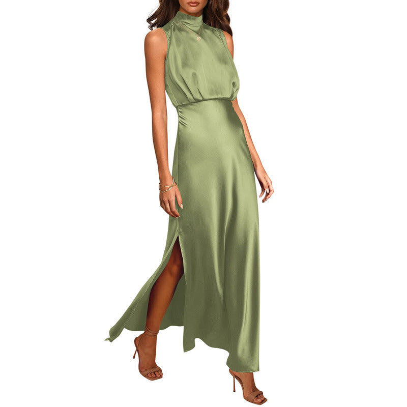 Mary – Robe en Satin à Col Montant
