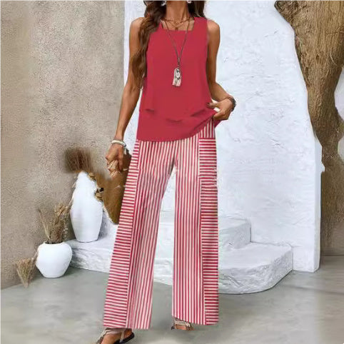 Lauren – Veste sans manches à double couche et pantalon droit ample