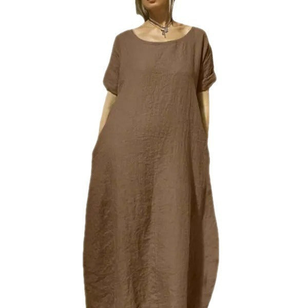 Amy – Robe courte en coton et à col rond et manches courtes